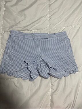 J. Crew Blue and White Striped Scalloped Hem Shorts